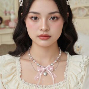 Lolita coquette y2k Pinterest model kalp fiyonk kolye
