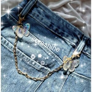 Jeans kadın kelebek detaylı Fransız zincir