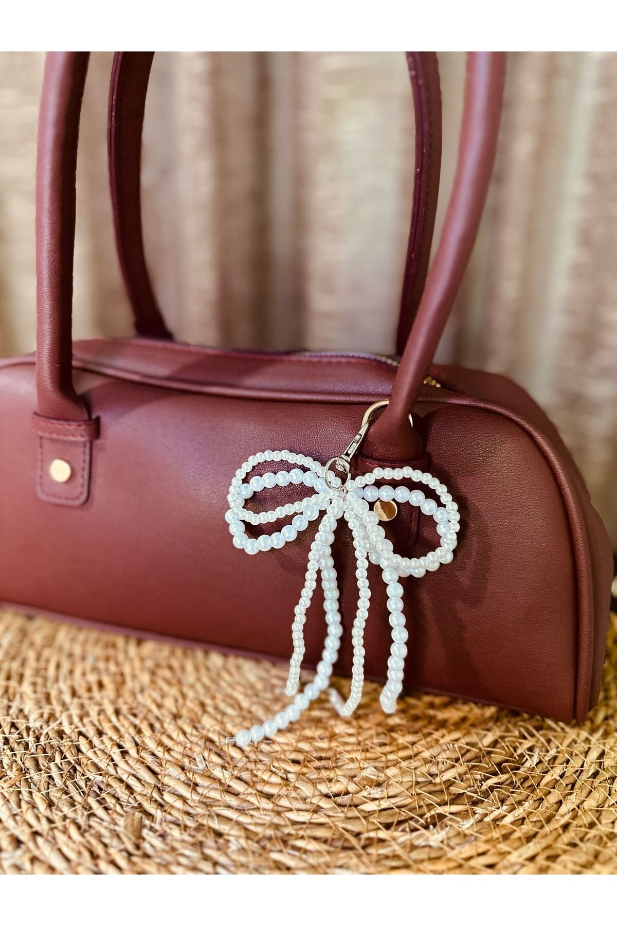 1 Adet Çıkarılabilir Incili Fiyonk ÇANTA Tokası Fiyonk Charms Krem Fiyonk Aplike