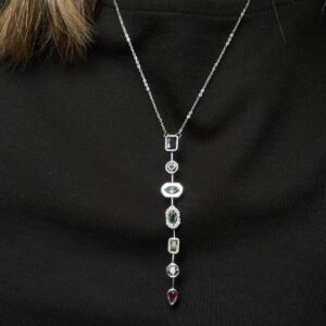 Renkli Taşlı Melis Goral Y Kolye Silver 2 Renk Seçeneği