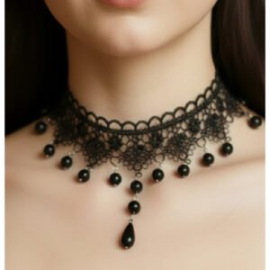 Zet Style Nocturne Koleksiyonu “Nocturne Velaria – Gecenin Örtüsü” Dantel Choker Gotik Kolye