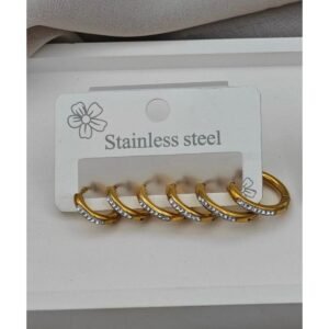 Gold Çoklu Çelik Taşlı Halka Küpe