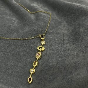Taşlı 7 element Y Kolye Çelik