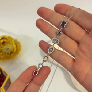 Taşlı Y Kolye Gümüş Renk