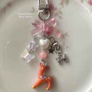 Sevimli Geyik Pembe Fiyonklu Fairycore Coquette Anahtarlık Geyikli Çanta Charmı Çanta Süsü