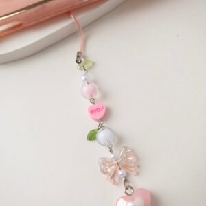 Pembe Kalpli Telefon Charm Çanta ve Anahtarlık Süsü