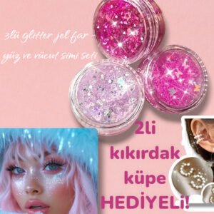 Barbie tonları 3 lu glitter jel set& göz farı -yüz saç ve vücut simi