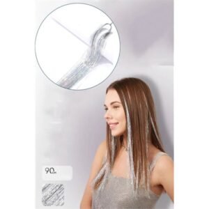 Saç Simi Gümüş Işıltılı Hologram 90 cm Hair Tinsel