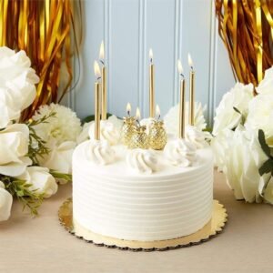 14 Cm Gold Varaklı Mum 6'lı Altın Sarısı Ince Uzun Doğum Günü Parti Süsü Pasta Yaş Mumu Ve Altlığı