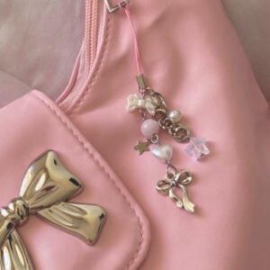 Cute Ribbon Pembe Fiyonklu Çanta Charmı Telefon Charmı Telefon İpi