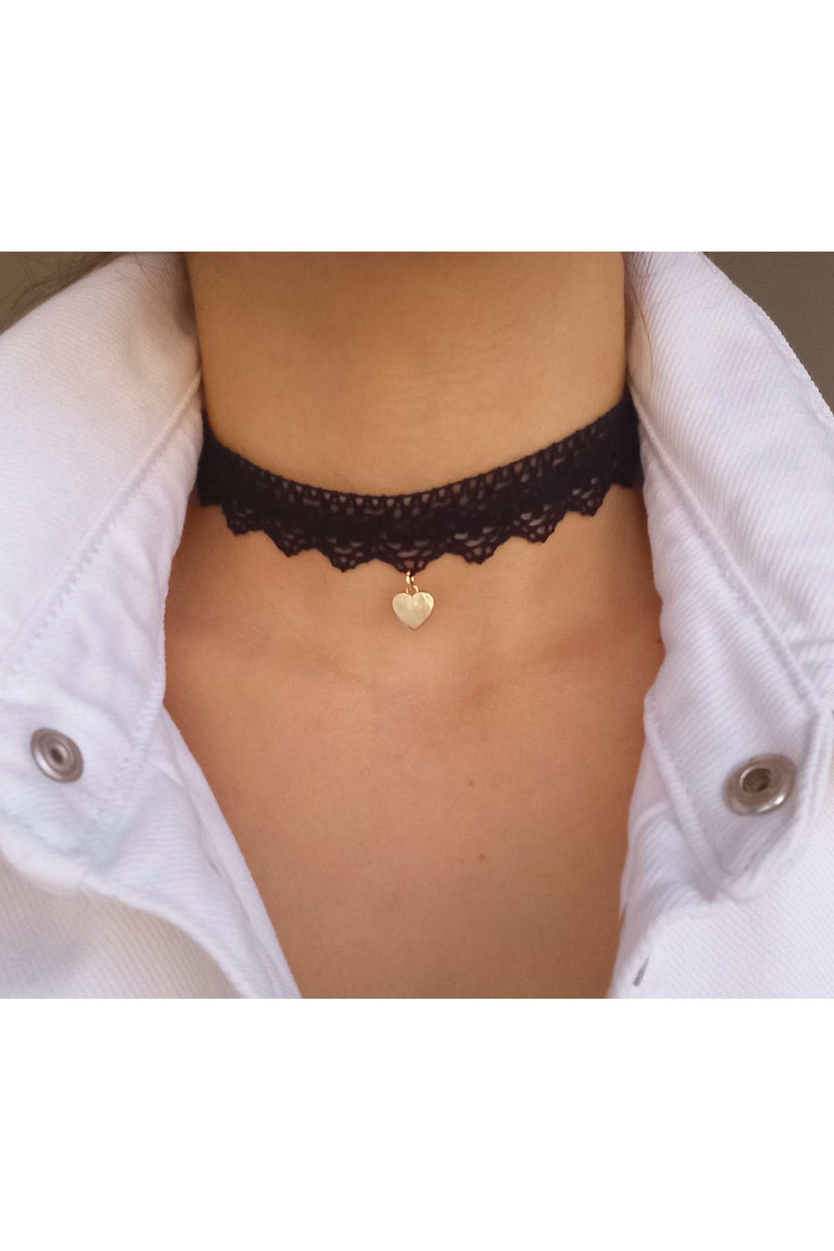 Dantel Siyah Gotik Kalpli Choker Kolye