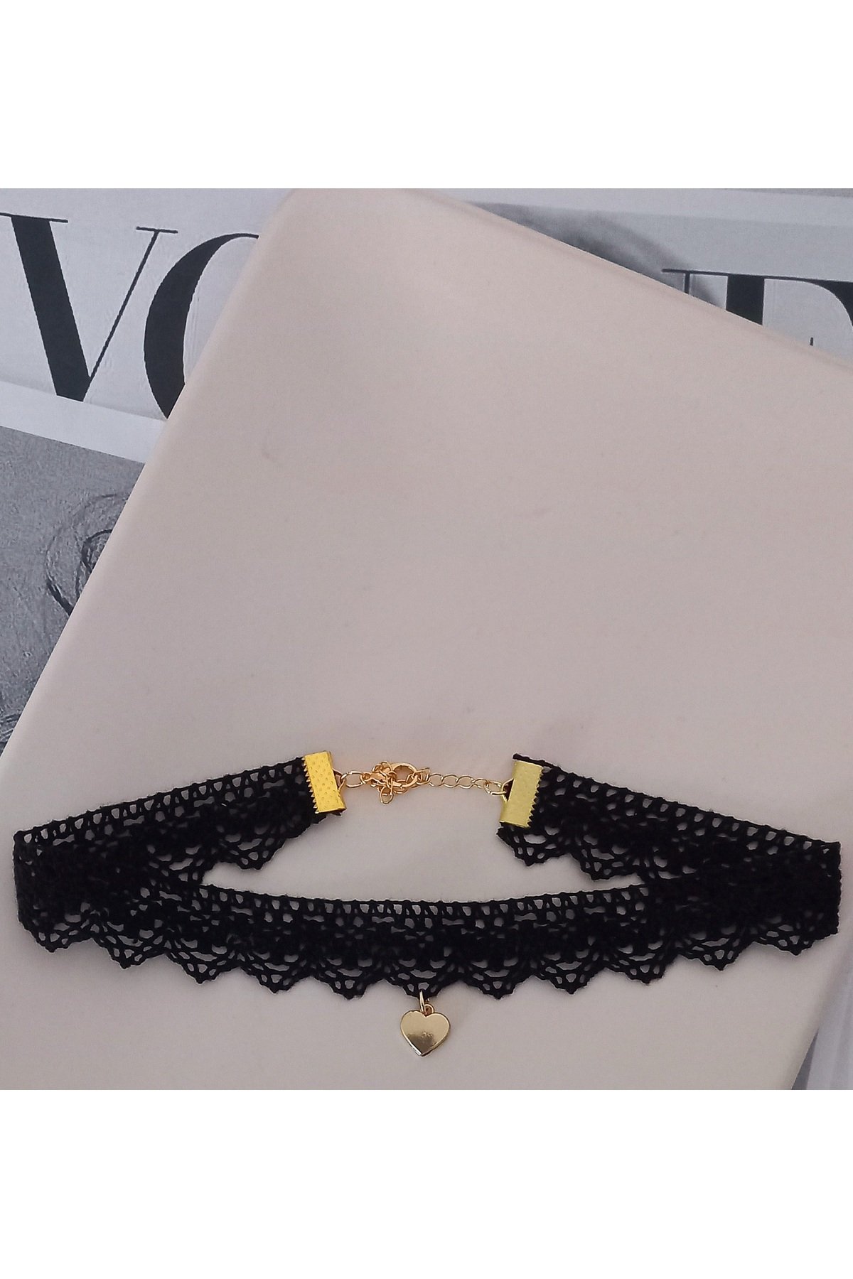 Dantel Siyah Gotik Kalpli Choker Kolye - Görsel 2