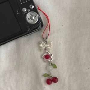 Cam Kiraz Charmlı Fairycore Coquette Cherry Telefon Charmı Telefon İpi Kamera Charmı Kamera İpi