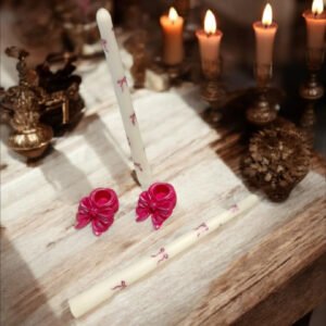 PeSaPe CanDleS 1 adet Soyawax Fiyonk Mumluk & 1 adet Fiyonk Desenli Şamdan Mum Set