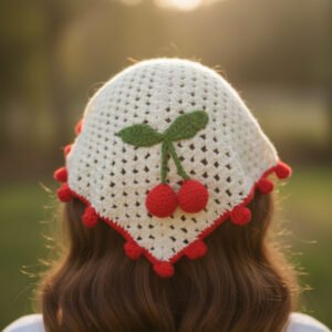 Kiraz örgü bandana, el örgüsü,