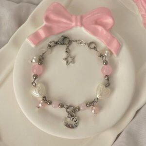 Vintage Kalp Boncuklu Hello Kitty Charmlı y2k Fairycore Coquette Bileklik