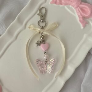 Soft Pembe Kelebek Charmlı y2k Fairycore Coquette Anahtarlık Çanta Süsü Çanta charmı