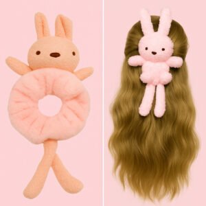 Lilalola Peluş Tavşan Saç Toka – Yumuşak Plush Bunny Scrunchie Pembe)
