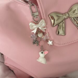 Pembe Tavşan Charmlı y2k Fairycore Coquette Çanta Charmı Anahtarlık Çanta Aksesuarı