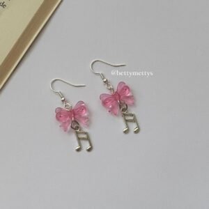 Pembe Fiyonklu Müzik Notası y2k Coquette Charm Küpe