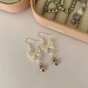 Küçük Kalpli Fiyonk Fairycore Coquette Küpe