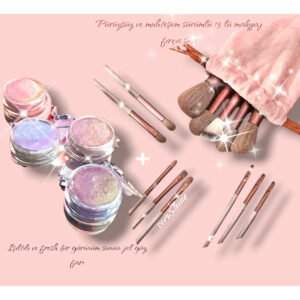 Fırça seti+ışıltılı krem far 4lü set