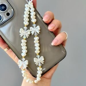 MİRAZTASARIM İNCİ VE FİYONK BONCUKLU TELEFON CHARMI TELEFON İPİ