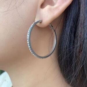 Çelik Taşlı Halka Küpe Orta Boy 40mm