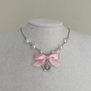 Angel & Pink Ribbon Fairycore Coquette Tasarım Kolye