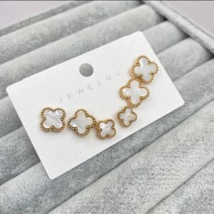 illys Gold Cleef Model Çelik Beyaz 3lü Yonca Küpe Seti