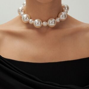 Tasarım inci kolye choker - büyük inci kolye -tasma inci kolye