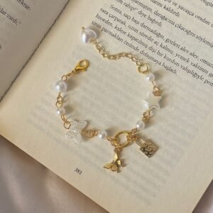 Gold Fairycore Butterfly & Lock Bileklik