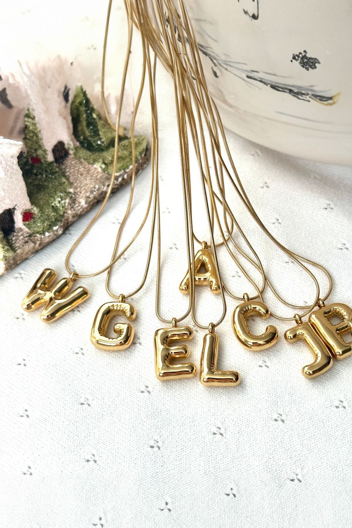 Altın Kaplama Özel Harfli Kişiselleştirilebilir Balon Kolye