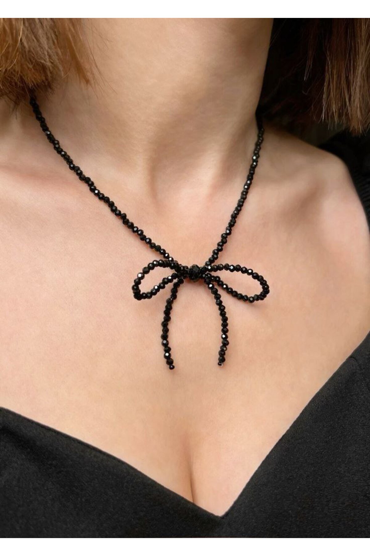kurdele kolye, kristal kurdele coquette kolye, coquette kolye (siyah )