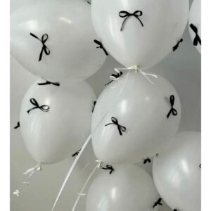 Beyaz Balon Siyah Kurdeleli Konsept Parti Dekoratif Süs doğum günü coquette kurdeleli balon