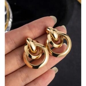 Trend Kadın Lüks Gold Renk Iç Içe Daire Küpe