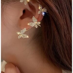 Kadın Gold Renk Tekli Zikron Taşlı Kelebek Earcuff Kıkırdak Küpe