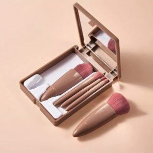 Taşınabilir Aynalı 5'li Makyaj Fırça Seti Profesyonel Allık Dudak Kaş Kapatıcı / Makeup Brush
