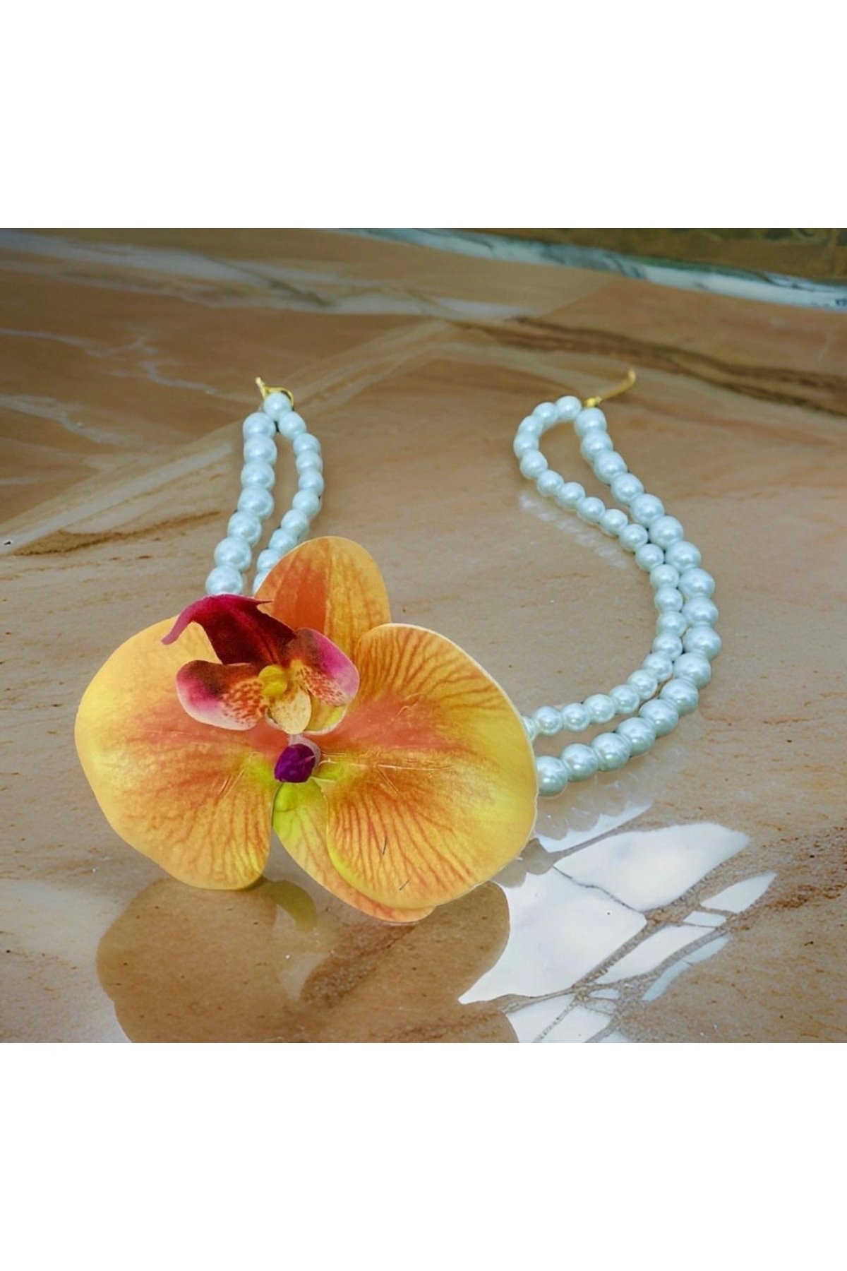 Orkide inci choker tasma kolye