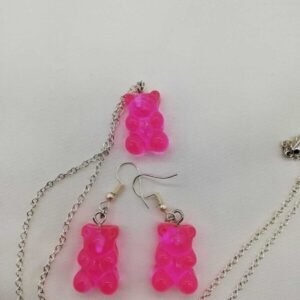 Pembe Jelibon Ayıcık Kolye Küpe
