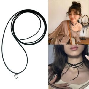 Minimal Kalp Bağlamalı İp Choker Kolye