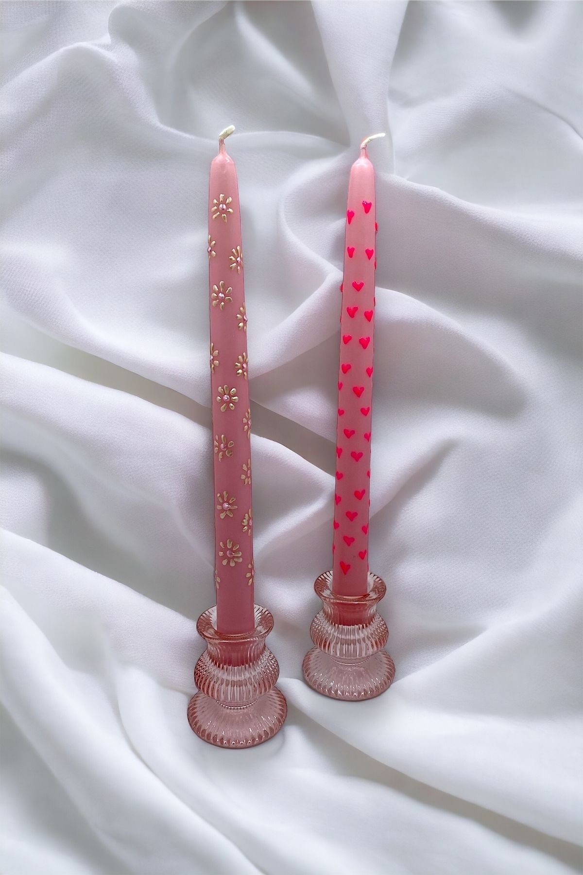 2’li Pembe Kalpli Şamdan Mum (ŞAMDANLIK DAHİL DEĞİLDİR)