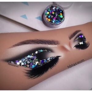 Jel glitter siyah-gümüş yıldız detaylı sim