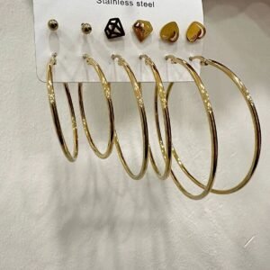 ÇELİK GOLD RENKLİ ÇOKLU KÜPE SETİ