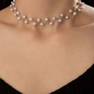 Kadın Beyaz İnci Choker Tasarım Kolye