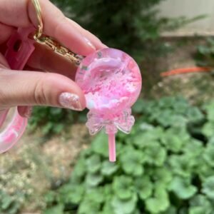 Lolipop Figürlü Pembe Boncuk ve Simli Sulu Anahtarlık
