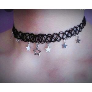 Choker kolye tasma kolye siyah yıldız