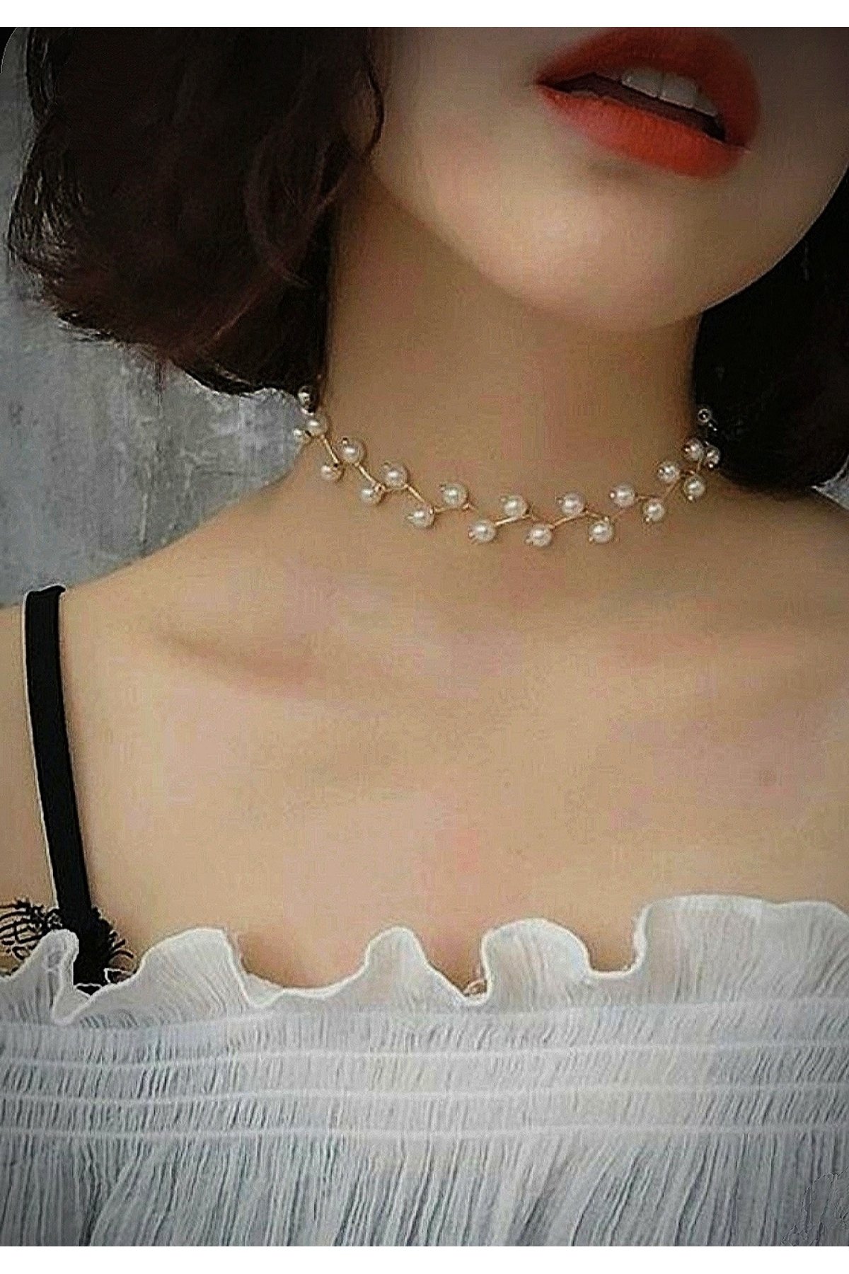Choker tasma kolye incili kolye