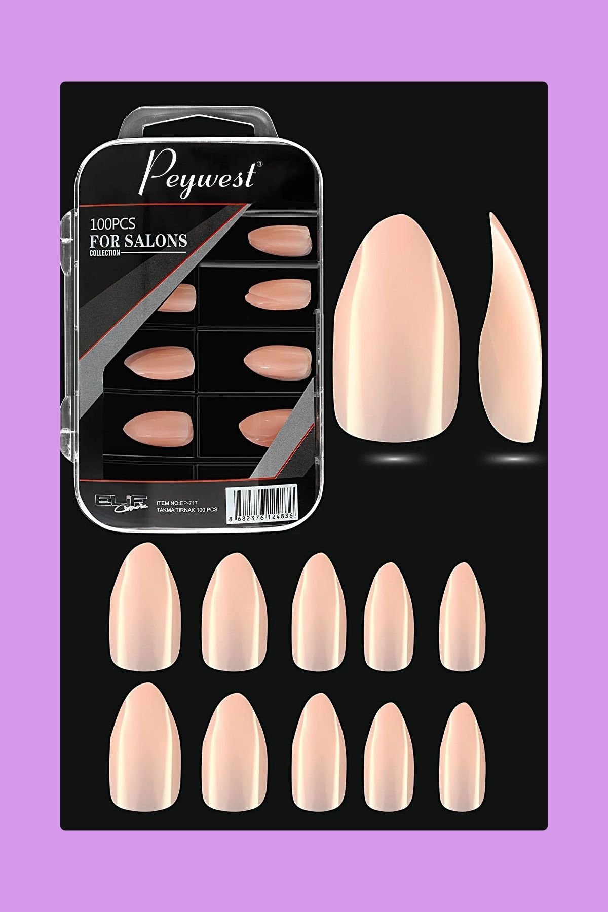 2li Pink Tırnak Seti (120'li Tırnak Yapıştırıcı Sticker + 100'lü Pembe Badem Protez Takma Tırnak) - Görsel 5
