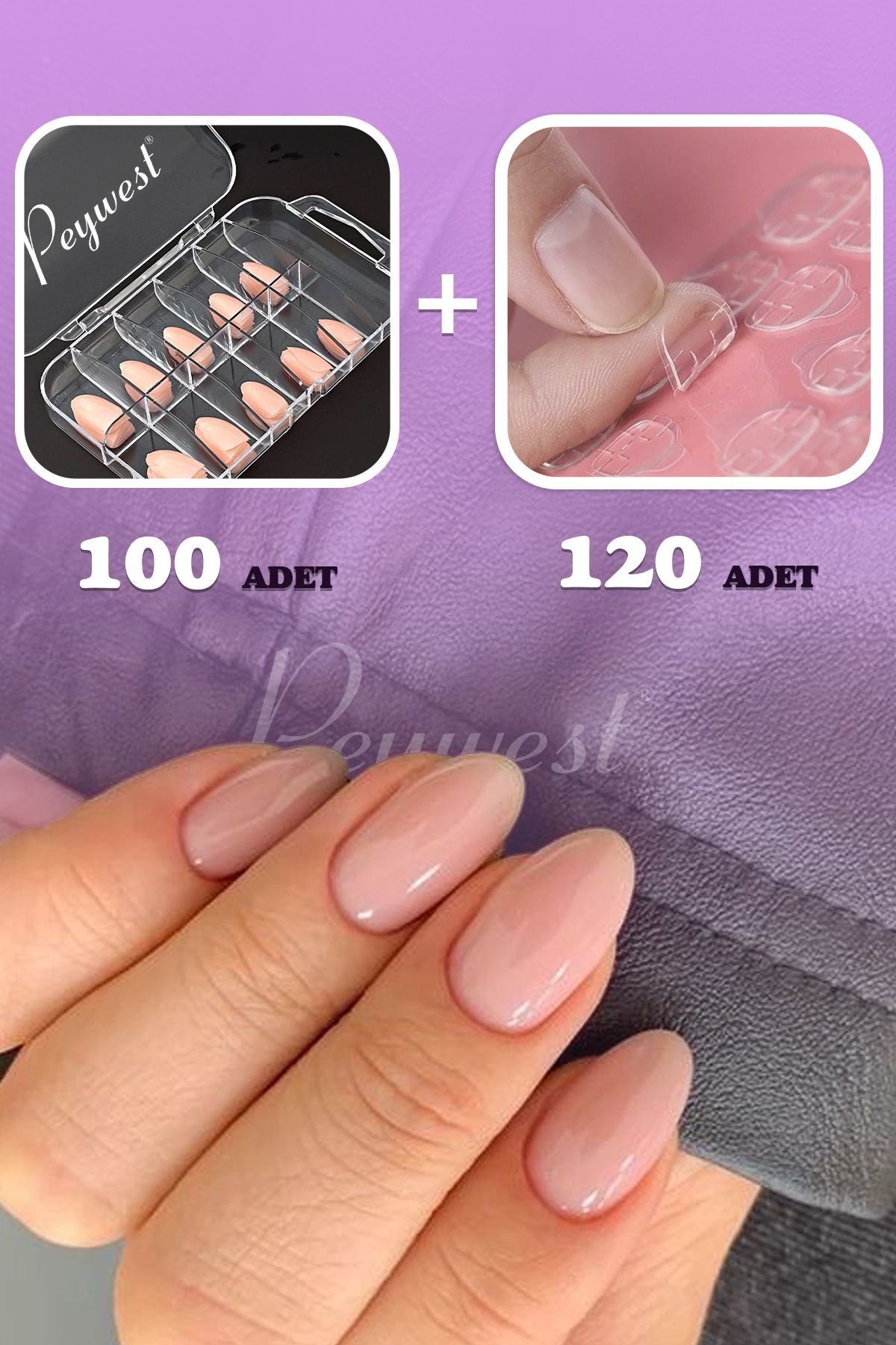 2li Pink Tırnak Seti (120'li Tırnak Yapıştırıcı Sticker + 100'lü Pembe Badem Protez Takma Tırnak) - Görsel 7